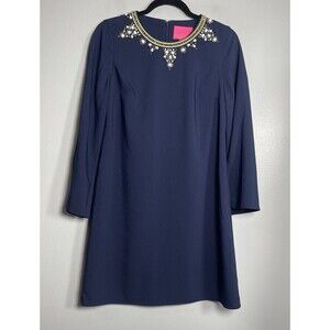 LILLY PULITZER Anastasia Stretch Dress Size 2 Navy Blue NEW Jeweled Shift Preppy